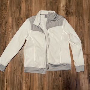white and grey jacket